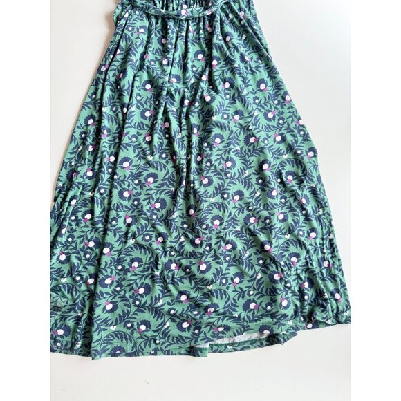 BODEN Flora Green Navy Floral Jersey Belted Puff Sleeve Midi Dress, Size 12 - Picture 13 of 15